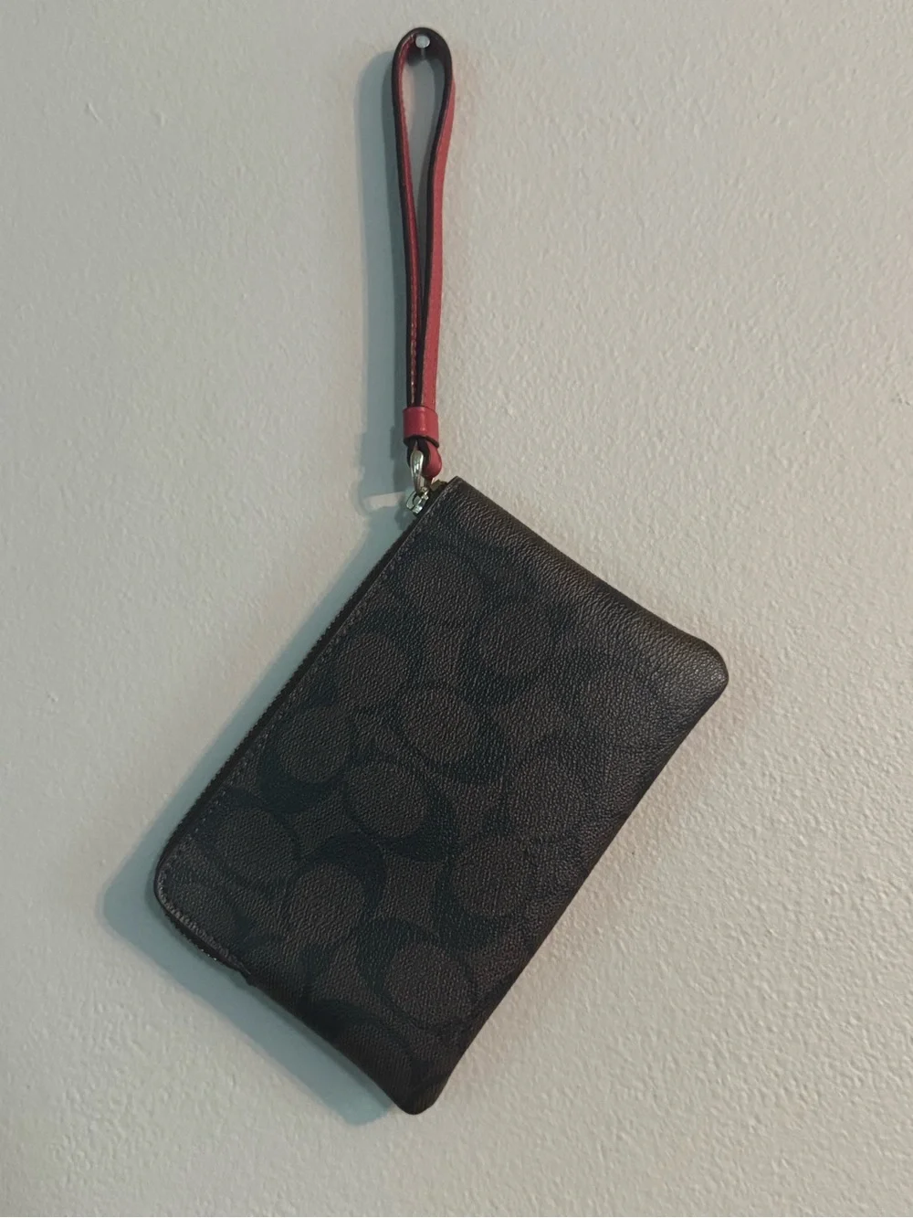 Coach Black Wristlet with Burgundy Strap